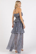 Ruffled Smocked Floral Halter Neck Maxi Dress For Summer – Feminine and Elegant Floral Maxi Dress with Smocked Waist