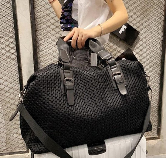 Oversized Tote Crossbody Travel bag Mesh Simple Leisure Big Solid Nylon Laser Hold Shoulder Purse Detachable Strap SHOMICOBOUTIQUE