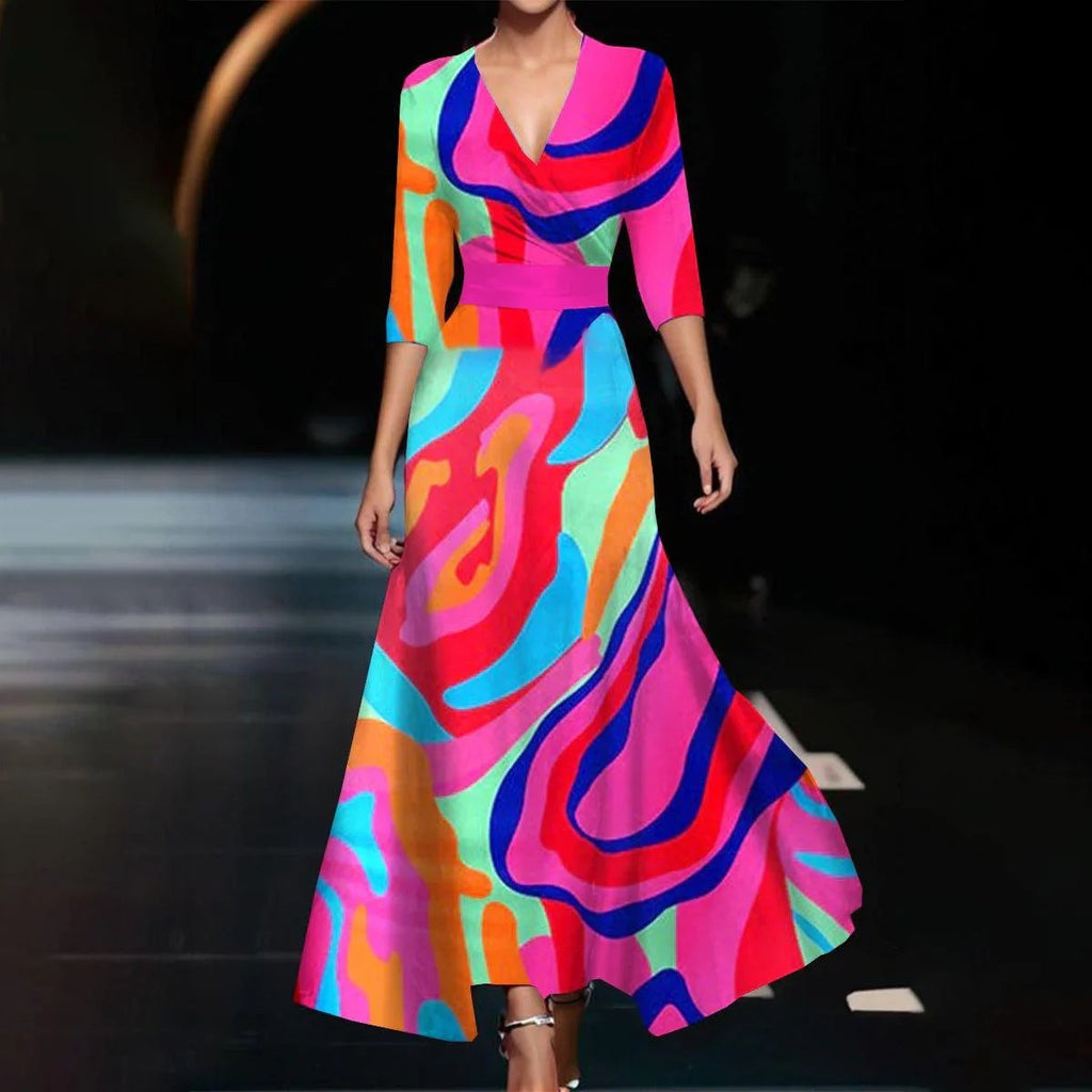 Cross V-neck 34 Sleeve Length Dress Pi-Mart