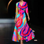 Cross V-neck 34 Sleeve Length Dress Pi-Mart