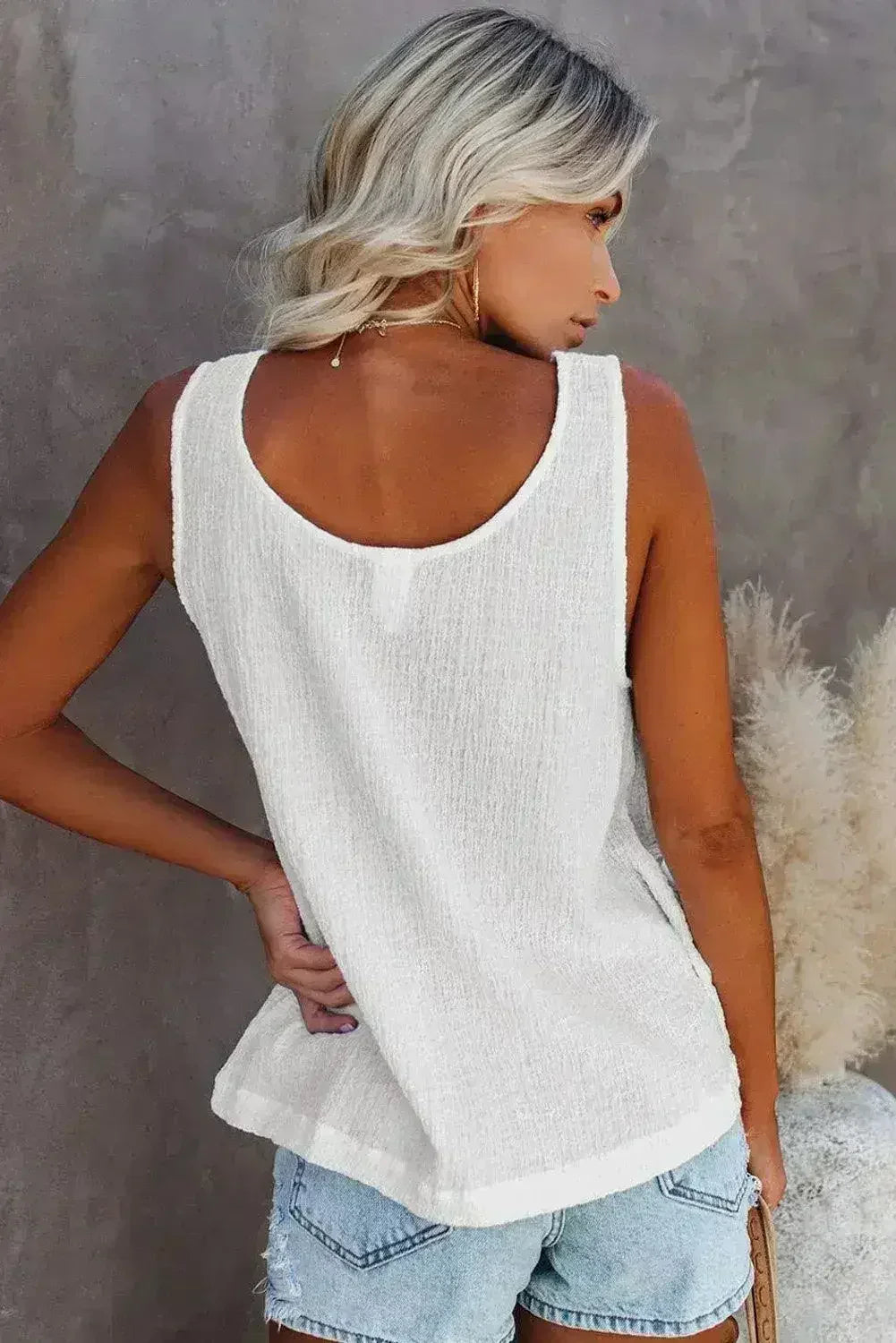 Button Textured Cotton Tank Top - SJB-DIAMOND ELITES