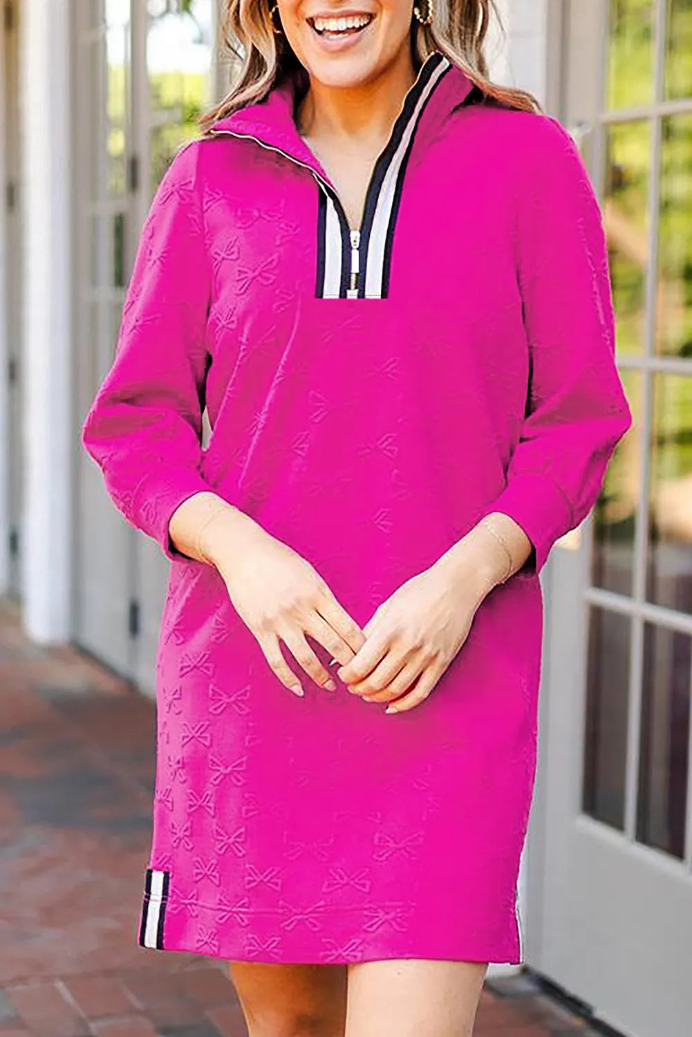 Classic Textured Zip Mini Dress Trendy Long Sleeve Dress for Women Modern Dress Stevvex