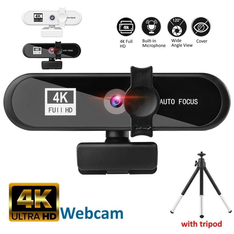 2K 4K Pc Webcam With Gift Tripod Autofocus Usb Web Camera Laptop Mini Camera 1080P with Microphone For Full Widescreen Laptop USB Webcams Privacy Shutter Tripod Desktop Notebook Webcam Video Calling Recording Webcam Stevvex