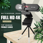 2K 4K Pc Webcam With Gift Tripod Autofocus Usb Web Camera Laptop Mini Camera 1080P with Microphone For Full Widescreen Laptop USB Webcams Privacy Shutter Tripod Desktop Notebook Webcam Video Calling Recording Webcam Stevvex