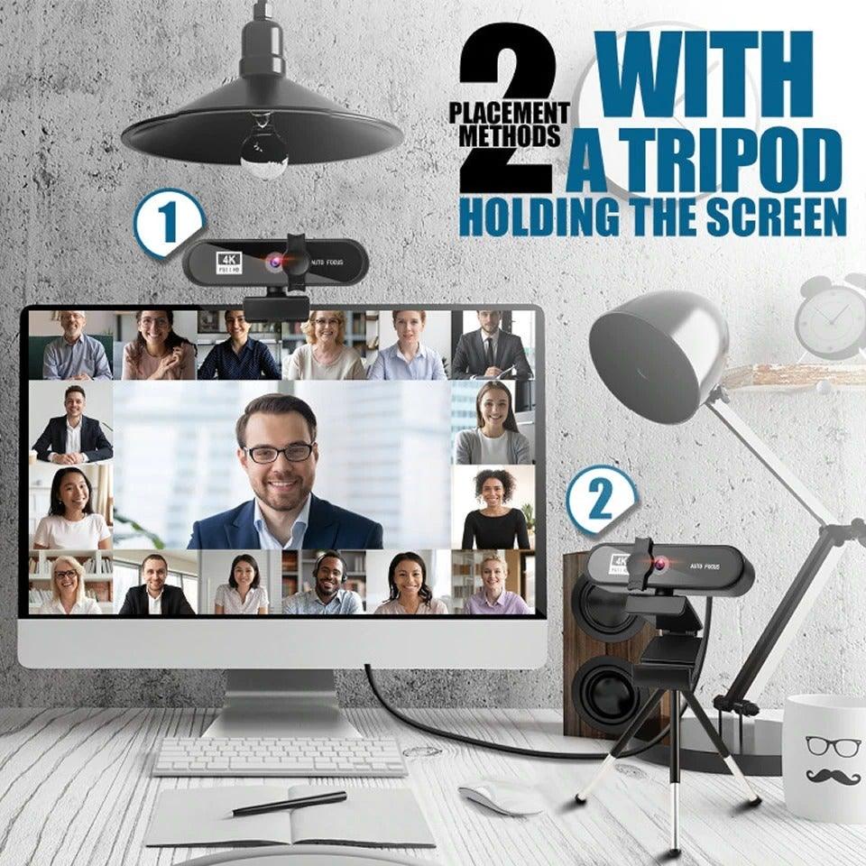 2K 4K Pc Webcam With Gift Tripod Autofocus Usb Web Camera Laptop Mini Camera 1080P with Microphone For Full Widescreen Laptop USB Webcams Privacy Shutter Tripod Desktop Notebook Webcam Video Calling Recording Webcam Stevvex
