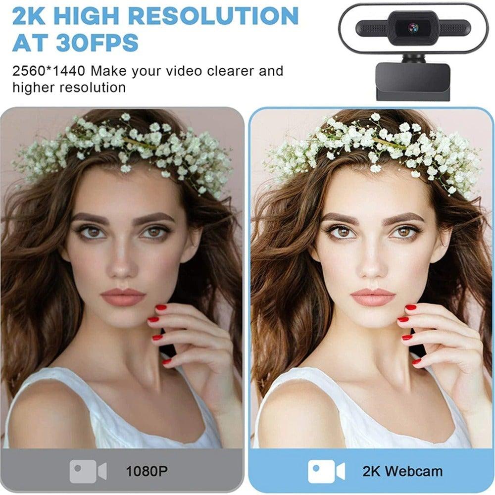 2K Webcam Web Camera Study Chat Work PC Laptop Desktop USB With Microphone WebCamera Home Auto Light Correction for Desktop Laptop Streaming Computer USB Web Camera Stevvex