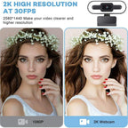 2K Webcam Web Camera Study Chat Work PC Laptop Desktop USB With Microphone WebCamera Home Auto Light Correction for Desktop Laptop Streaming Computer USB Web Camera Stevvex