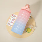 2L Large Capacity Water Bottle With Straw With Time Marker Frosted Cup Girls Large Portable Travel Bottles Sports Fitness Cup Water Bottle With Time Marker 2L Drinking Bottles With Straw BPA Free 2L Leakproof Sports Water Bottles For Fitness Gym Stevvex