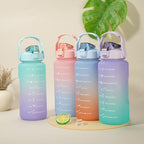 2L Large Capacity Water Bottle With Straw With Time Marker Frosted Cup Girls Large Portable Travel Bottles Sports Fitness Cup Water Bottle With Time Marker 2L Drinking Bottles With Straw BPA Free 2L Leakproof Sports Water Bottles For Fitness Gym Stevvex