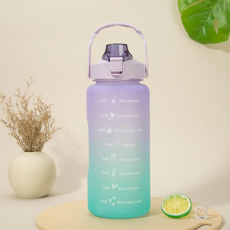 2L Large Capacity Water Bottle With Straw With Time Marker Frosted Cup Girls Large Portable Travel Bottles Sports Fitness Cup Water Bottle With Time Marker 2L Drinking Bottles With Straw BPA Free 2L Leakproof Sports Water Bottles For Fitness Gym Stevvex