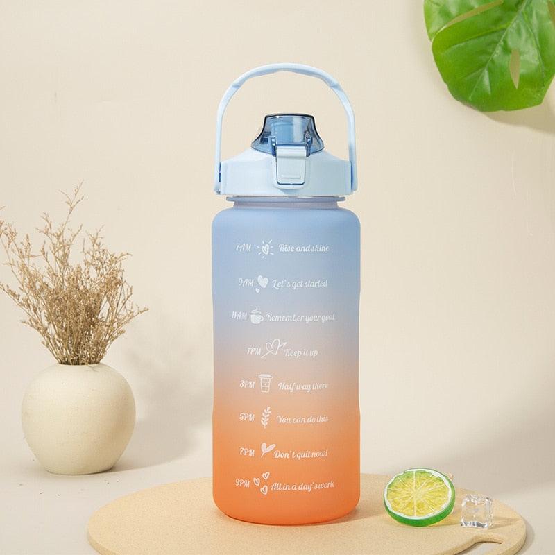 2L Large Capacity Water Bottle With Straw With Time Marker Frosted Cup Girls Large Portable Travel Bottles Sports Fitness Cup Water Bottle With Time Marker 2L Drinking Bottles With Straw BPA Free 2L Leakproof Sports Water Bottles For Fitness Gym Stevvex