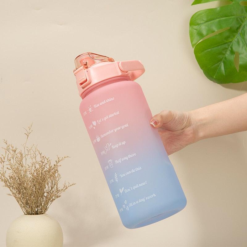 2L Large Capacity Water Bottle With Straw With Time Marker Frosted Cup Girls Large Portable Travel Bottles Sports Fitness Cup Water Bottle With Time Marker 2L Drinking Bottles With Straw BPA Free 2L Leakproof Sports Water Bottles For Fitness Gym Stevvex