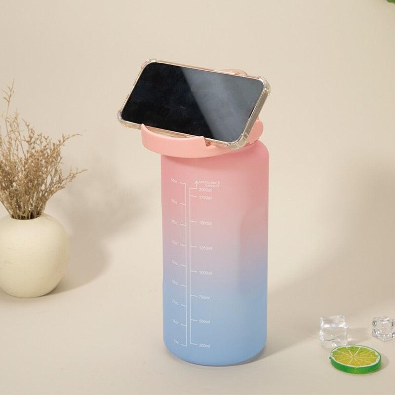 2L Large Capacity Water Bottle With Straw With Time Marker Frosted Cup Girls Large Portable Travel Bottles Sports Fitness Cup Water Bottle With Time Marker 2L Drinking Bottles With Straw BPA Free 2L Leakproof Sports Water Bottles For Fitness Gym Stevvex