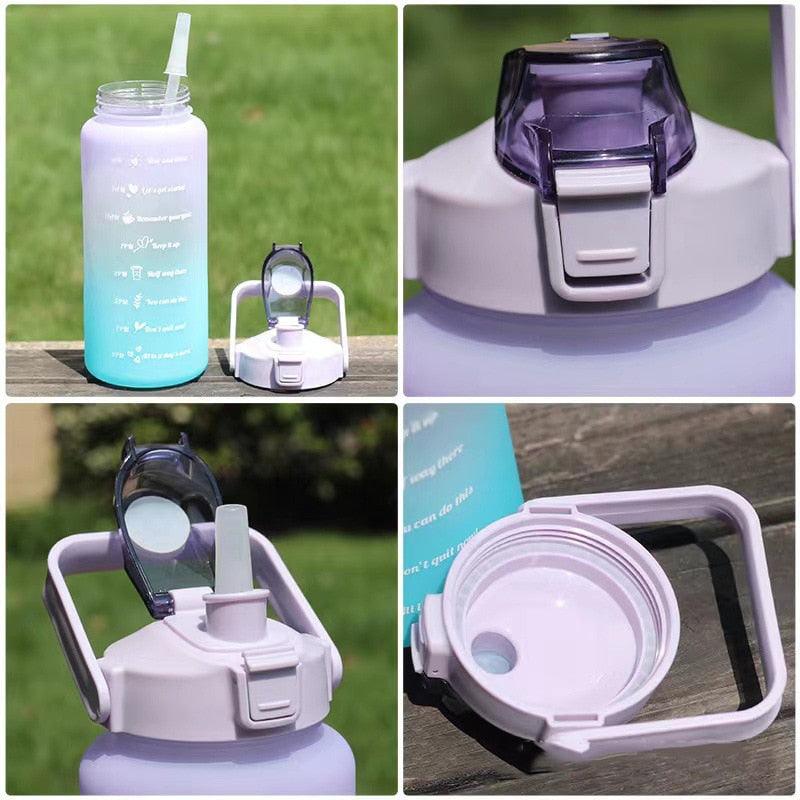 2L Large Capacity Water Bottle With Straw With Time Marker Frosted Cup Girls Large Portable Travel Bottles Sports Fitness Cup Water Bottle With Time Marker 2L Drinking Bottles With Straw BPA Free 2L Leakproof Sports Water Bottles For Fitness Gym Stevvex