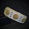 The "Maximus" collar 2.5 inch wide white & gold Bestia Dog Gear