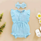 2Pc Summer Newborn Baby Girls Romper Headband Ruffles Sleeveless Clothes - Ruffle Romper Baby girl clothes
