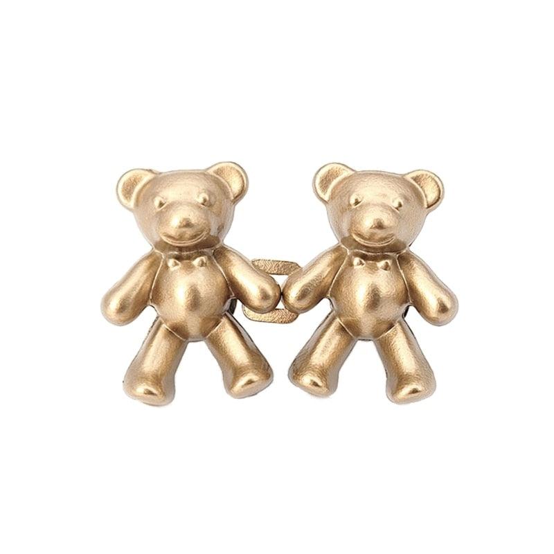 2Pcs Bear Shaped Adjustable Jean Button Waist Buckle Snap Pants Buckle Extender Replacement Jeans Button Safety Pins No Sew Detachable Waist Body Fit Tighten Safety Pins Stevvex