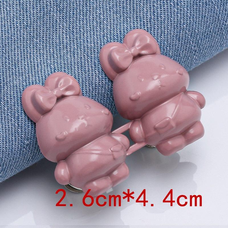 2Pcs Bear Shaped Adjustable Jean Button Waist Buckle Snap Pants Buckle Extender Replacement Jeans Button Safety Pins No Sew Detachable Waist Body Fit Tighten Safety Pins Stevvex