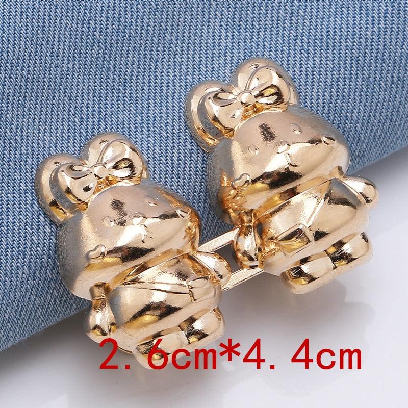 2Pcs Bear Shaped Adjustable Jean Button Waist Buckle Snap Pants Buckle Extender Replacement Jeans Button Safety Pins No Sew Detachable Waist Body Fit Tighten Safety Pins Stevvex