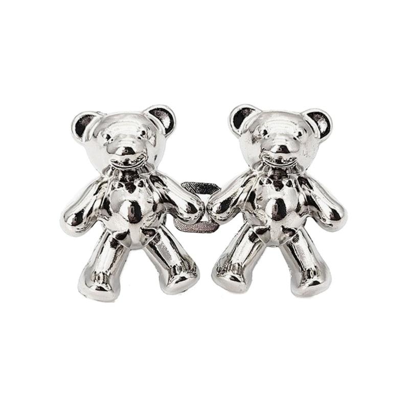2Pcs Bear Shaped Adjustable Jean Button Waist Buckle Snap Pants Buckle Extender Replacement Jeans Button Safety Pins No Sew Detachable Waist Body Fit Tighten Safety Pins Stevvex