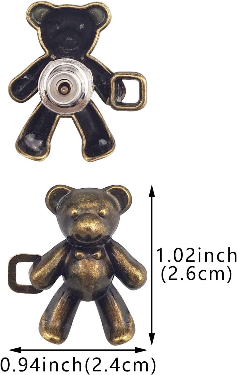 2Pcs Bear Shaped Adjustable Jean Button Waist Buckle Snap Pants Buckle Extender Replacement Jeans Button Safety Pins No Sew Detachable Waist Body Fit Tighten Safety Pins Stevvex