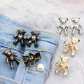 2Pcs Bear Shaped Adjustable Jean Button Waist Buckle Snap Pants Buckle Extender Replacement Jeans Button Safety Pins No Sew Detachable Waist Body Fit Tighten Safety Pins Stevvex