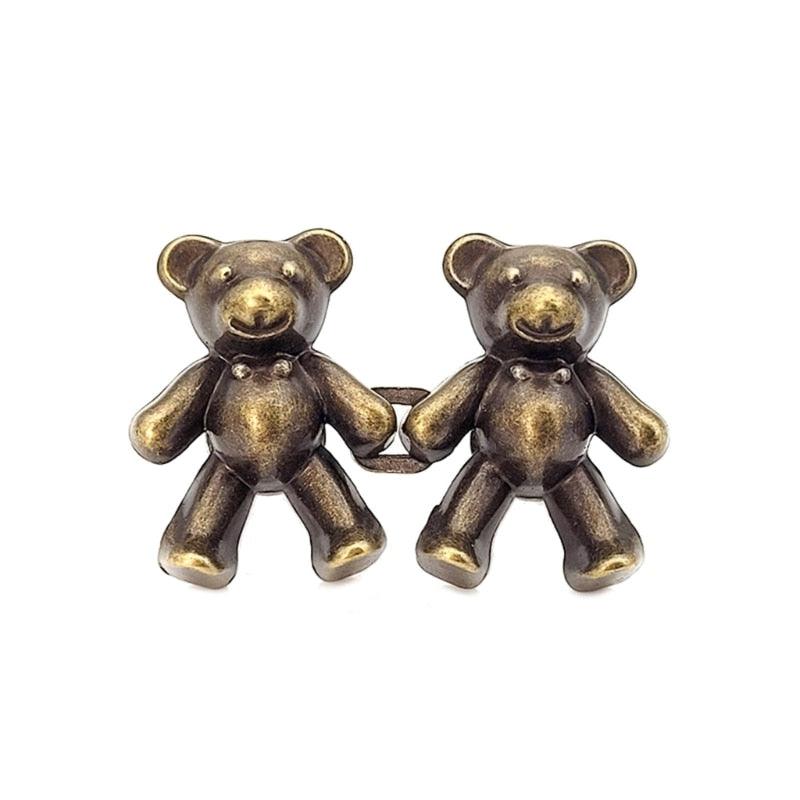 2Pcs Bear Shaped Adjustable Jean Button Waist Buckle Snap Pants Buckle Extender Replacement Jeans Button Safety Pins No Sew Detachable Waist Body Fit Tighten Safety Pins Stevvex