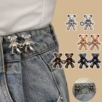 2Pcs Bear Shaped Adjustable Jean Button Waist Buckle Snap Pants Buckle Extender Replacement Jeans Button Safety Pins No Sew Detachable Waist Body Fit Tighten Safety Pins Stevvex