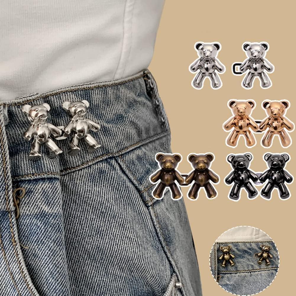 2Pcs Bear Shaped Adjustable Jean Button Waist Buckle Snap Pants Buckle Extender Replacement Jeans Button Safety Pins No Sew Detachable Waist Body Fit Tighten Safety Pins Stevvex