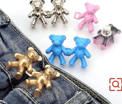 2Pcs Bear Shaped Adjustable Jean Button Waist Buckle Snap Pants Buckle Extender Replacement Jeans Button Safety Pins No Sew Detachable Waist Body Fit Tighten Safety Pins Stevvex