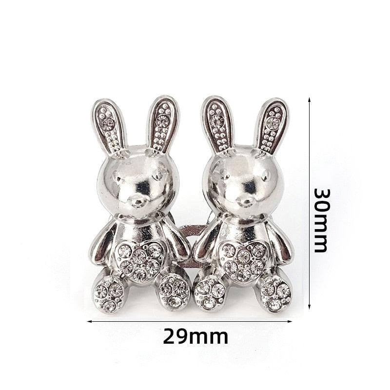 2Pcs Bear Shaped Adjustable Jean Button Waist Buckle Snap Pants Buckle Extender Replacement Jeans Button Safety Pins No Sew Detachable Waist Body Fit Tighten Safety Pins Stevvex