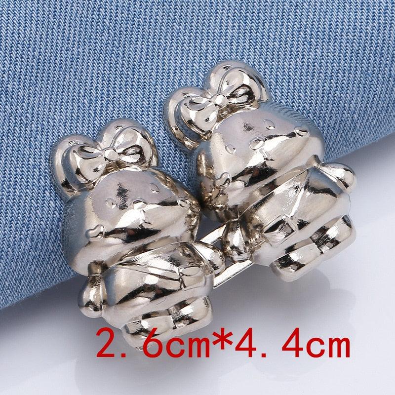2Pcs Bear Shaped Adjustable Jean Button Waist Buckle Snap Pants Buckle Extender Replacement Jeans Button Safety Pins No Sew Detachable Waist Body Fit Tighten Safety Pins Stevvex