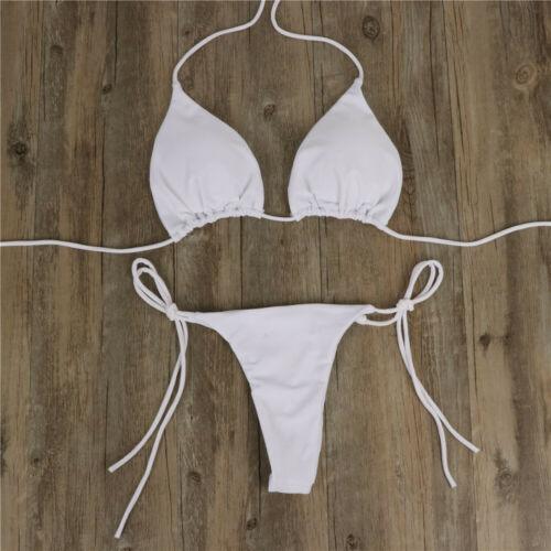 2pcs Bikini Set Padded Bra Women Push-Up Solid Swimwear Bandage Bathing Suit Swimsuit Swimming Suit Knotted String Triangle Bikini Tie Side High Cut Cheeky Bikini Set Stevvex