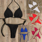 2pcs Bikini Set Padded Bra Women Push-Up Solid Swimwear Bandage Bathing Suit Swimsuit Swimming Suit Knotted String Triangle Bikini Tie Side High Cut Cheeky Bikini Set Stevvex