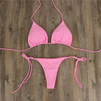 2pcs Bikini Set Padded Bra Women Push-Up Solid Swimwear Bandage Bathing Suit Swimsuit Swimming Suit Knotted String Triangle Bikini Tie Side High Cut Cheeky Bikini Set Stevvex