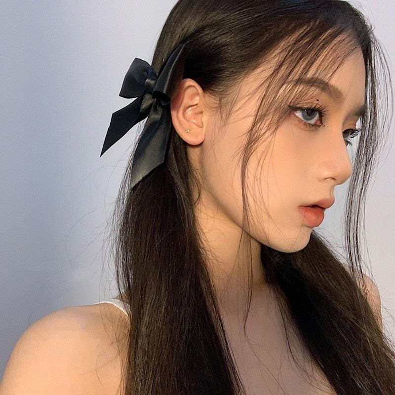 2pcs Black White Ribbon Hair Bows Clips Vintage Bowknot Side Hairpin Cute Girls Barrettes Headdress Hair Accessories for Women Stevvex