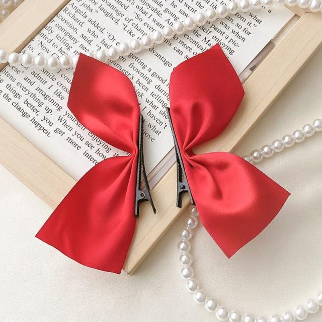 2pcs Black White Ribbon Hair Bows Clips Vintage Bowknot Side Hairpin Cute Girls Barrettes Headdress Hair Accessories for Women Stevvex