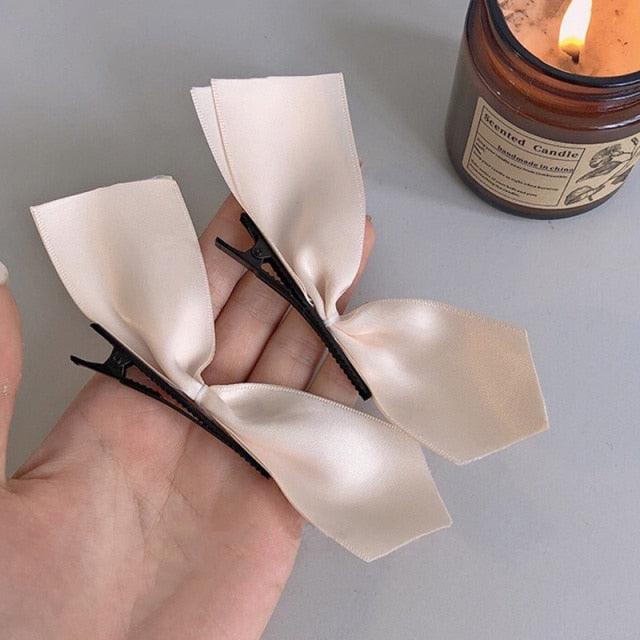 2pcs Black White Ribbon Hair Bows Clips Vintage Bowknot Side Hairpin Cute Girls Barrettes Headdress Hair Accessories for Women Stevvex