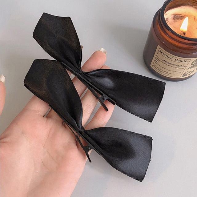 2pcs Black White Ribbon Hair Bows Clips Vintage Bowknot Side Hairpin Cute Girls Barrettes Headdress Hair Accessories for Women Stevvex
