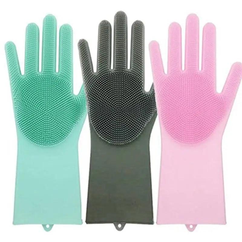2PCS Cleaning Sponge Gloves Multifunction Silicone Cleaning Magic Gloves Dish Washing Gloves For Kitchen Household Plate Washing  Reusable Cleaning Gloves For Housework Stevvex