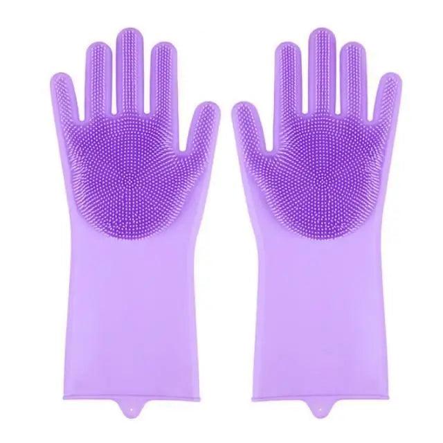 2PCS Cleaning Sponge Gloves Multifunction Silicone Cleaning Magic Gloves Dish Washing Gloves For Kitchen Household Plate Washing  Reusable Cleaning Gloves For Housework Stevvex