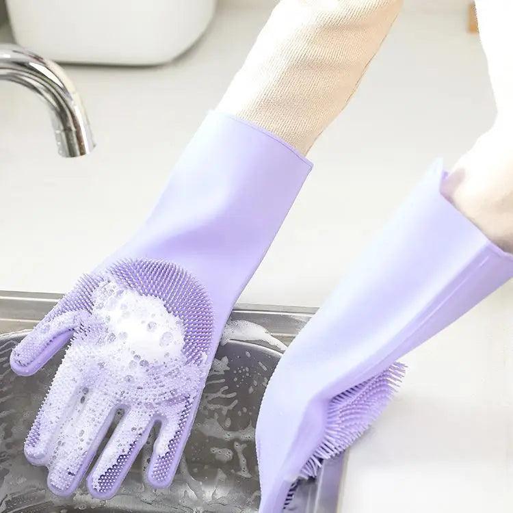 2PCS Cleaning Sponge Gloves Multifunction Silicone Cleaning Magic Gloves Dish Washing Gloves For Kitchen Household Plate Washing  Reusable Cleaning Gloves For Housework Stevvex