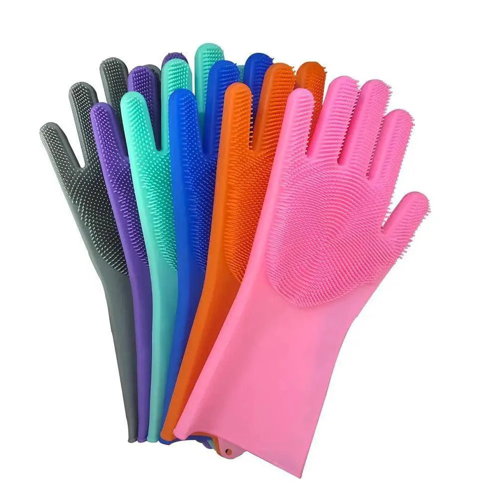 2PCS Cleaning Sponge Gloves Multifunction Silicone Cleaning Magic Gloves Dish Washing Gloves For Kitchen Household Plate Washing  Reusable Cleaning Gloves For Housework Stevvex