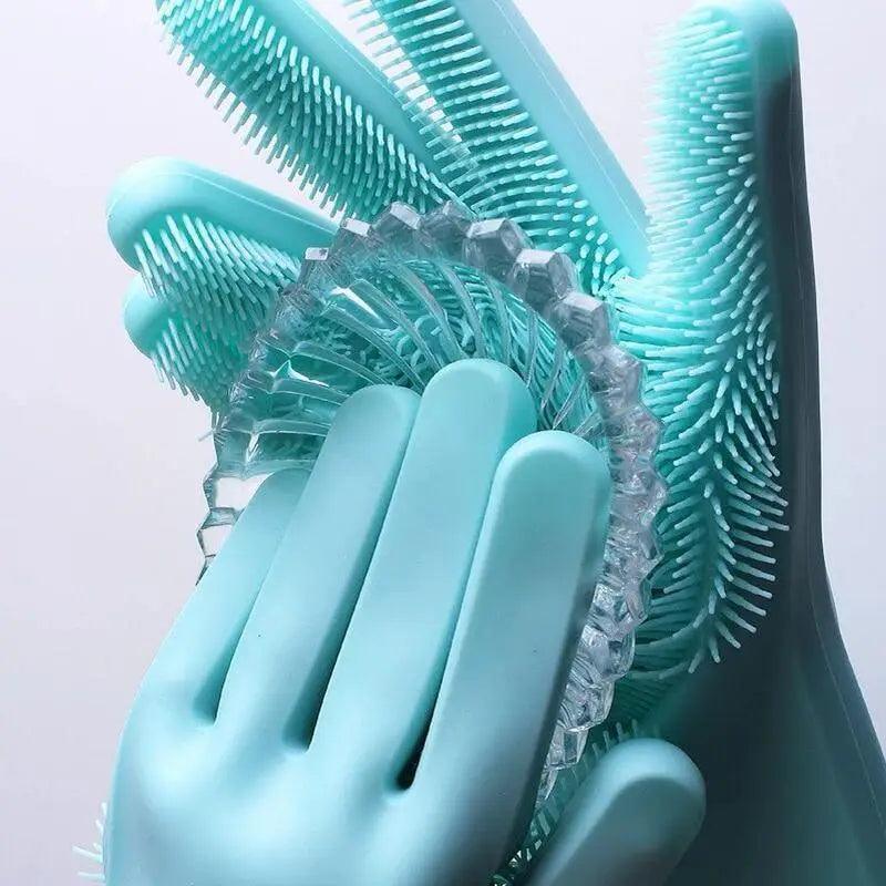 2PCS Cleaning Sponge Gloves Multifunction Silicone Cleaning Magic Gloves Dish Washing Gloves For Kitchen Household Plate Washing  Reusable Cleaning Gloves For Housework Stevvex