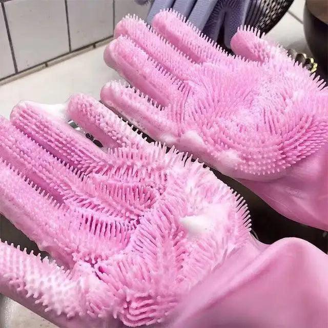 2PCS Cleaning Sponge Gloves Multifunction Silicone Cleaning Magic Gloves Dish Washing Gloves For Kitchen Household Plate Washing  Reusable Cleaning Gloves For Housework Stevvex