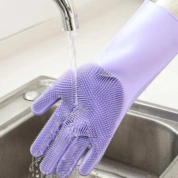 2PCS Cleaning Sponge Gloves Multifunction Silicone Cleaning Magic Gloves Dish Washing Gloves For Kitchen Household Plate Washing  Reusable Cleaning Gloves For Housework Stevvex