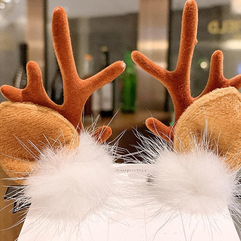 2pcs Cute Deer Ear Hairpins Christmas Hair Clips For Girls Cartoon Antlers Barrettes Lovely Pompom Hairgrips Fashion Hair Accessories For Women Stevvex