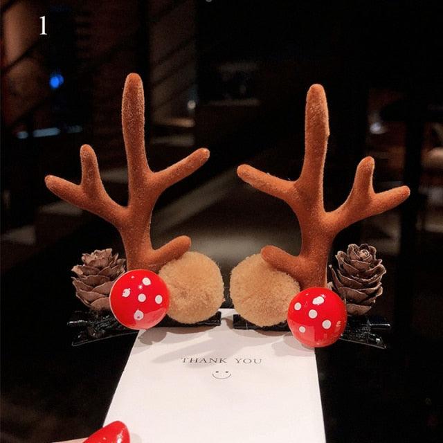 2pcs Cute Deer Ear Hairpins Christmas Hair Clips For Girls Cartoon Antlers Barrettes Lovely Pompom Hairgrips Fashion Hair Accessories For Women Stevvex