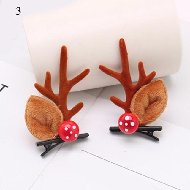 2pcs Cute Deer Ear Hairpins Christmas Hair Clips For Girls Cartoon Antlers Barrettes Lovely Pompom Hairgrips Fashion Hair Accessories For Women Stevvex