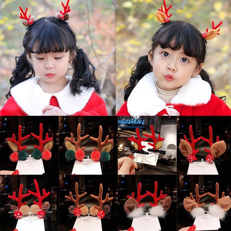 2pcs Cute Deer Ear Hairpins Christmas Hair Clips For Girls Cartoon Antlers Barrettes Lovely Pompom Hairgrips Fashion Hair Accessories For Women Stevvex